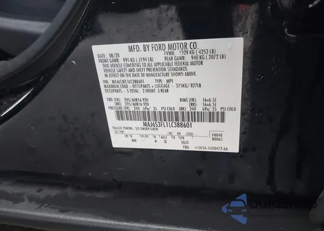 2020 Ford Ecosport S из США, поврежденный, VIN MAJ6S3FL1LC388601